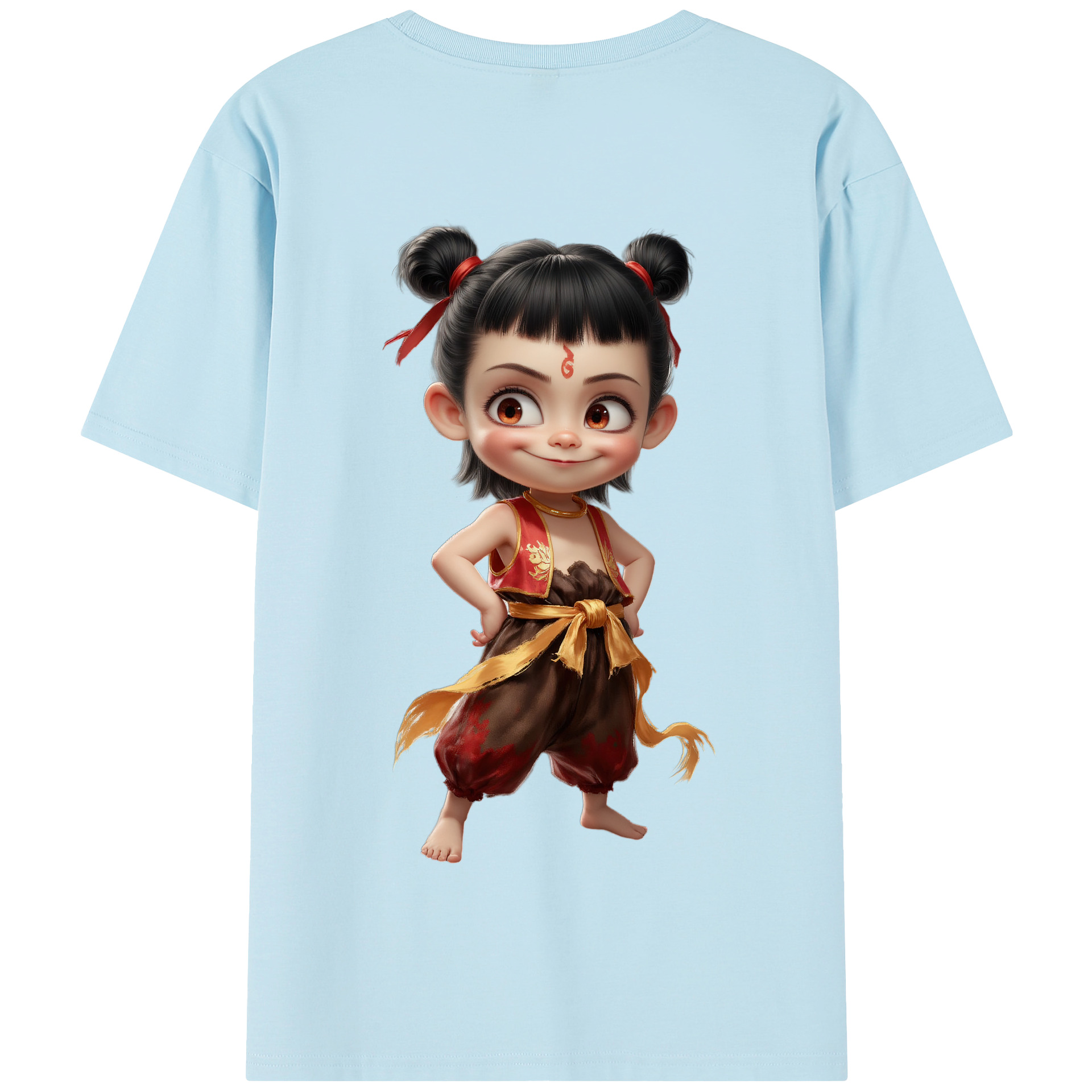 （画像用） Ne Zha 2 ナタ 魔童の大暴れ 綿100％半袖Tシャツ（背面プリント）